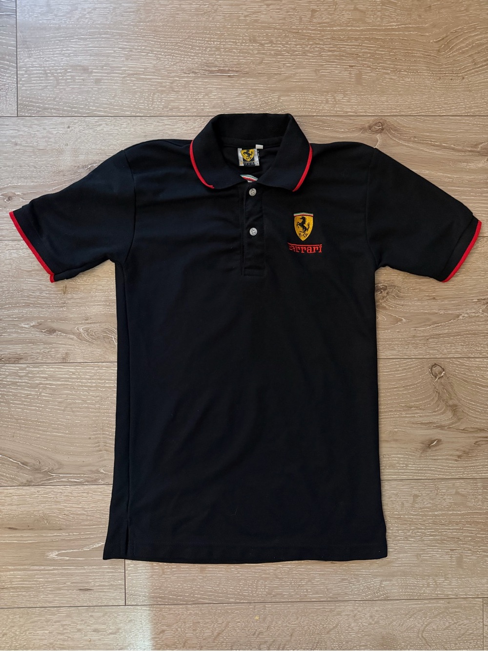 Ferrari Men’s Black Polo Shirt with Red Trim